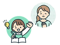 授業中に手を上げる子供とそれを見守る母親のイラスト