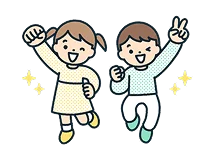 腕を上げ奈良が喜びを表現する子供たちのイラスト