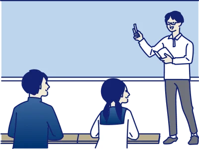 教師が2人の生徒に授業をするイラスト
