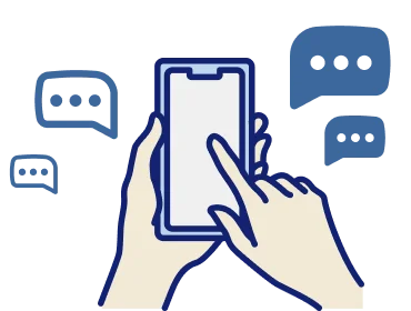 携帯でチャットをしている人の手元のイラスト