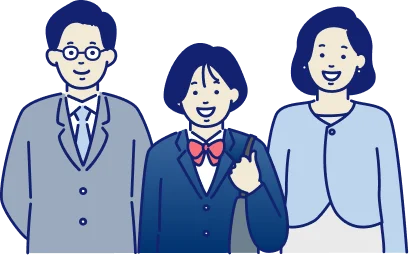 制服を着た子供と両親のイラスト
