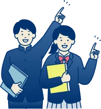 腕を上げて指をさしている男女二人のイラスト